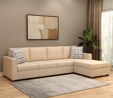Albus L-Shape 5 Seater Sofa (Cotton, Jade Ivory)
