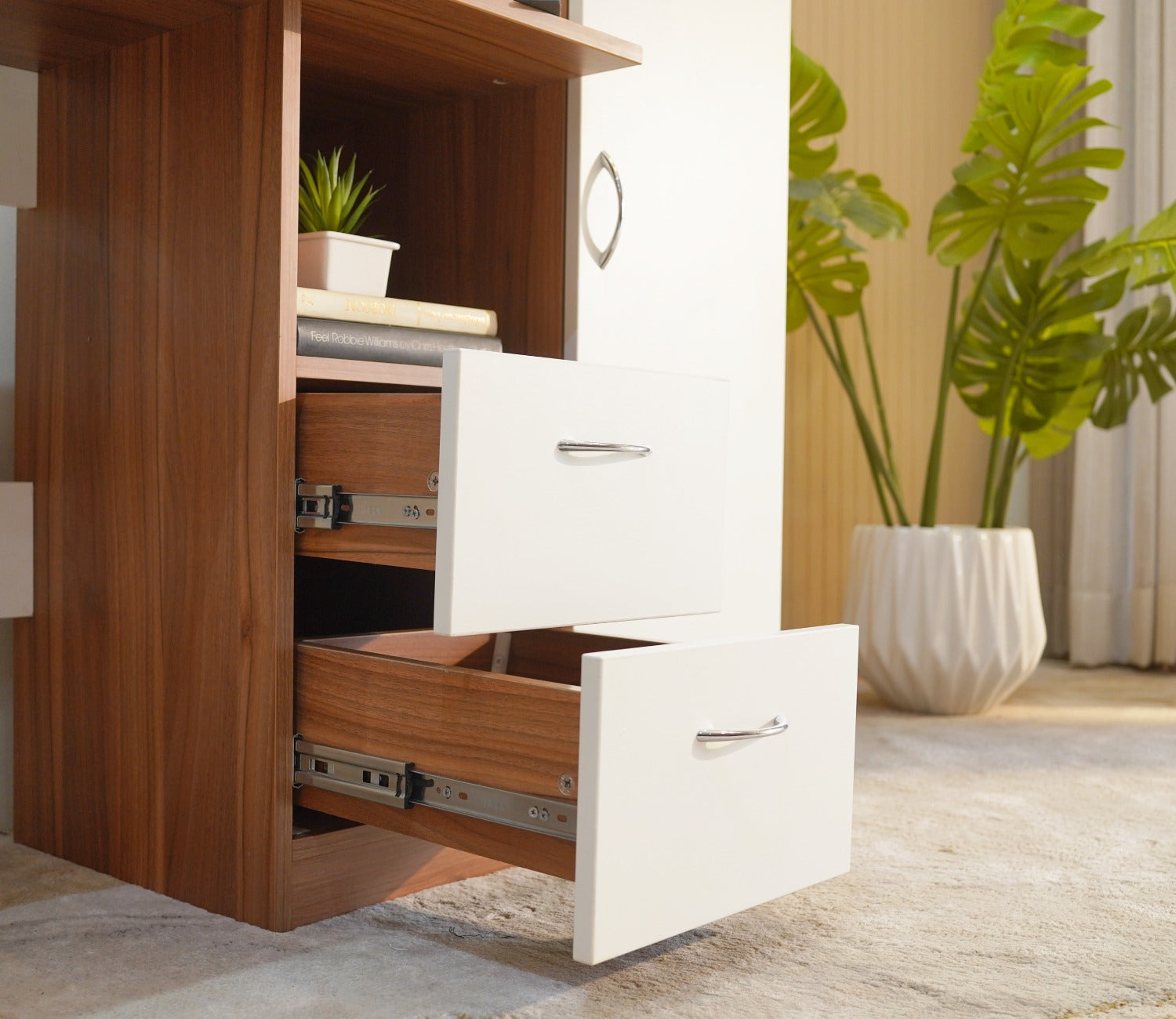 Alister Engineered Wood Study Table (Exotic Teak Frosty White)