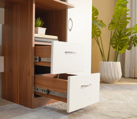 Alister Engineered Wood Study Table (Exotic Teak Frosty White)