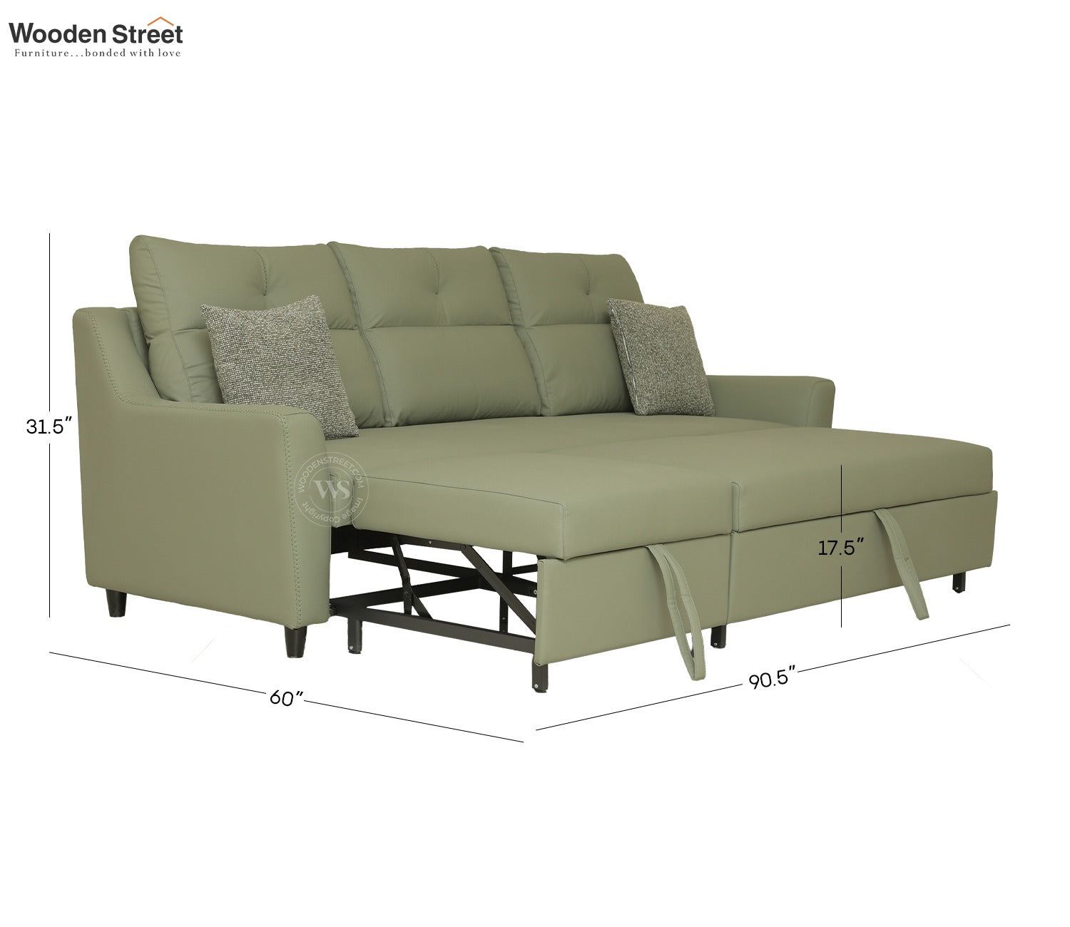 Elano 3-Seater Sofa Cum Bed | Pull-Out Mechanism (Green)