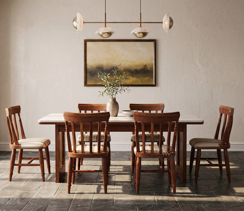 Kanak Designer 6 Seater Sheesham Wood Dining Table Set with Mishaan Quartz Top Table and Misha Chair (Teak Finish)