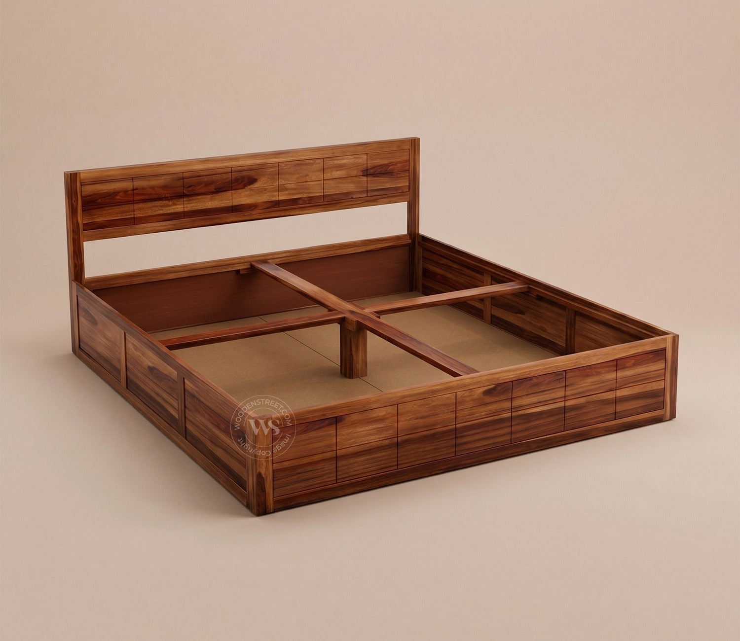 Brixton Sheesham Wood Bed With Box Storage (King Size, Honey Finish)
