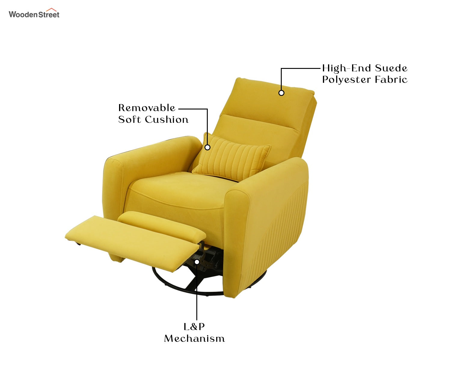 Nivaan Suede Rocking Revolving Motorized Recliner R3 (Yellow)