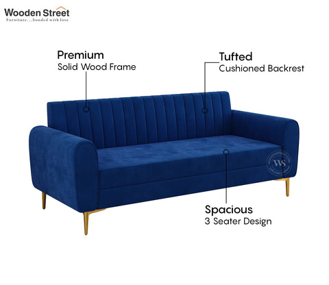 Medusa 3 Seater Fabric Sofa (Velvet, Indigo Blue)
