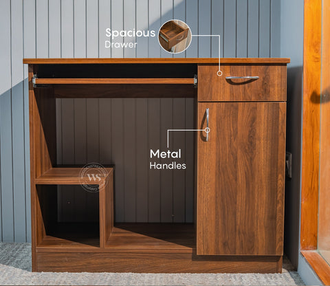 Scholar Engineered Wood Study Table With Sectioned and Sliding Storage (Columbian Walnut Finish)