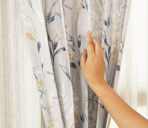 Grey Daisy Uplands Floral Print Light-Filtering Door Curtains Set of 2 (Grey, 7 Feet)
