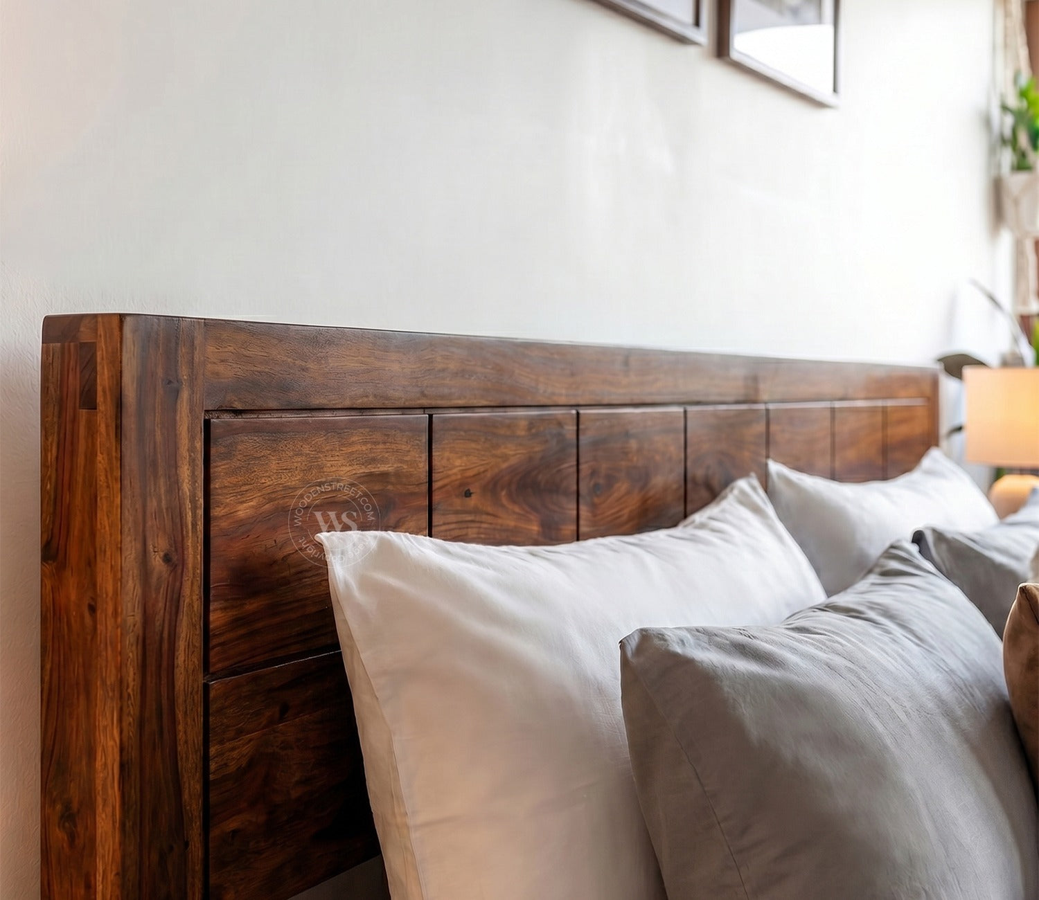 Brixton Sheesham Wood Bed With Box Storage (Queen Size, Walnut Finish)