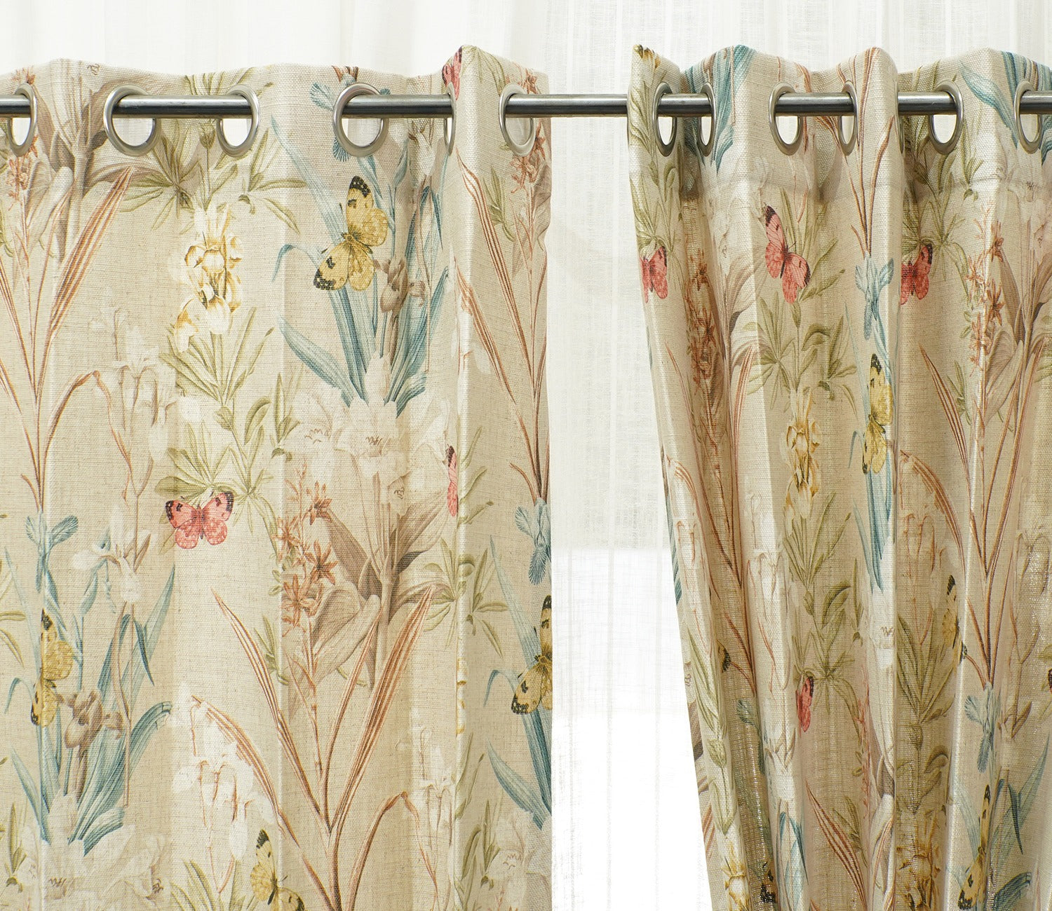 Butterfly 1 Piece Light-Filtering Curtain (Orange, 7 Feet)