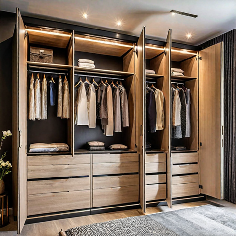 Trueliving 4 Door Fitted Designer wardrobe Laminated Finish & PU Finish with Drawers (6Ft *2Ft *9Ft -1828.8MM X 609MM X 2743.2MM)