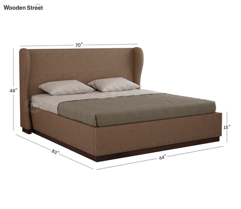 Adhiraj Luxurious Fabric Hydraulic Storage Bed with Plush Wingback Headboard (Queen Size, Sand Brown)
