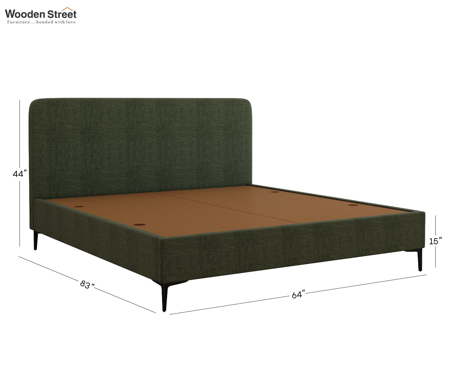 Andreas Premium Fabric Bed with Curved Headboard & Without Storage (Queen Size, Sage Green)