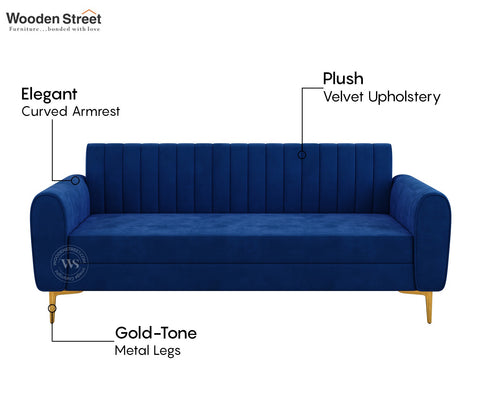 Medusa 3 Seater Fabric Sofa (Velvet, Indigo Blue)