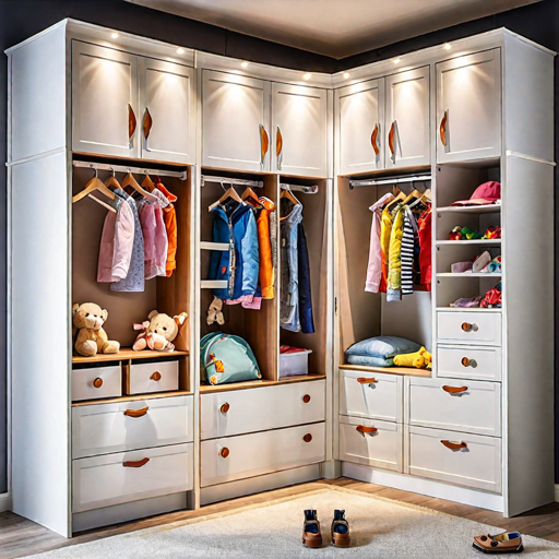 Trueliving 4 Door Fitted Kids wardrobe Laminated Finish & PU Finish with Drawers (6Ft *2Ft *9Ft -1828.8MM X 609MM X 2743.2MM)