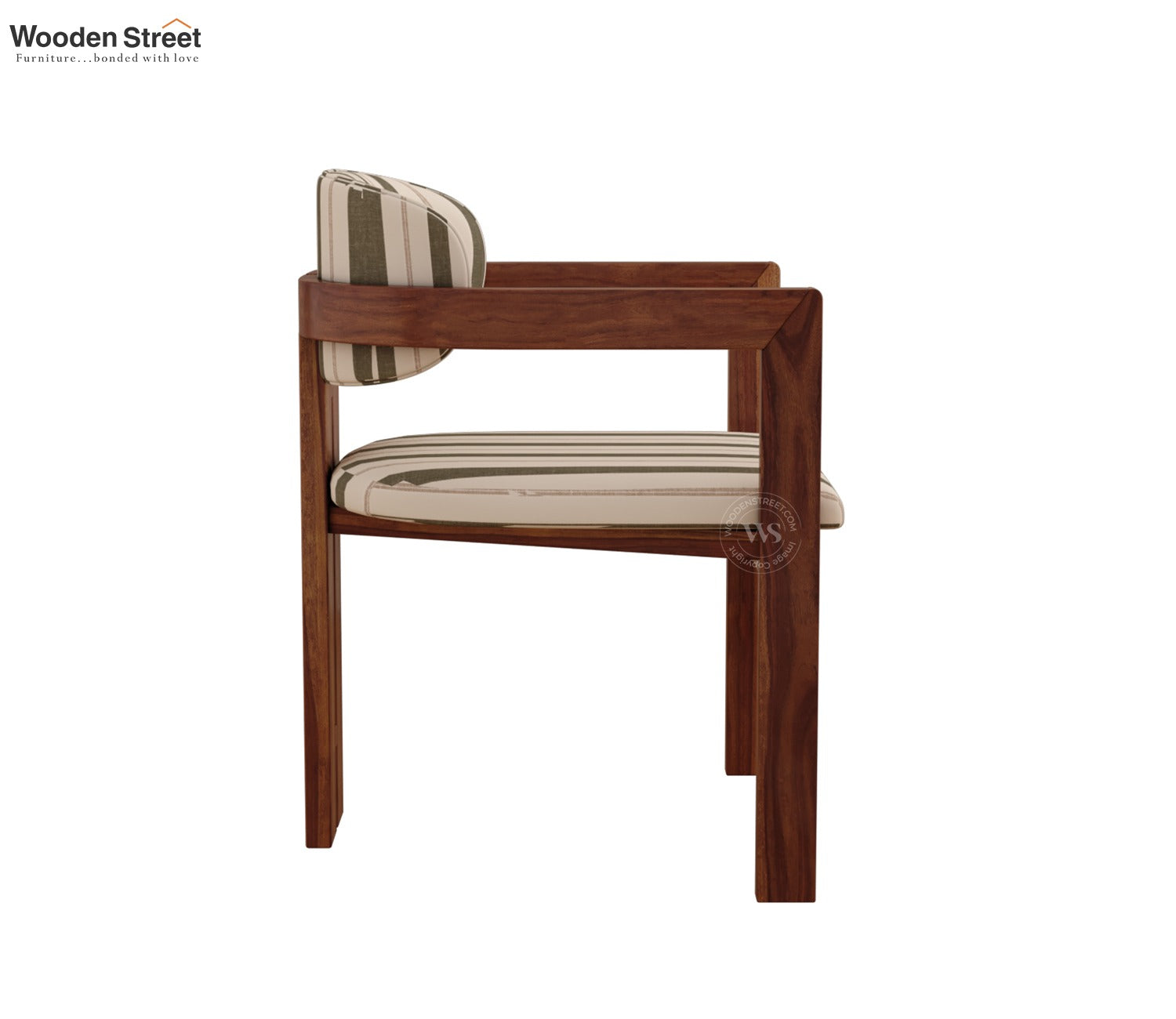 Kaaya Sheesham Wood Arm Chair With Premium Upholstery (Green Stripes, Teak Finish)