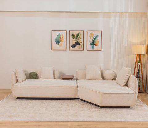 Float Premium Fabric Sectional Sofa with Movable Solid Wood Tray Table (Jade Ivory)