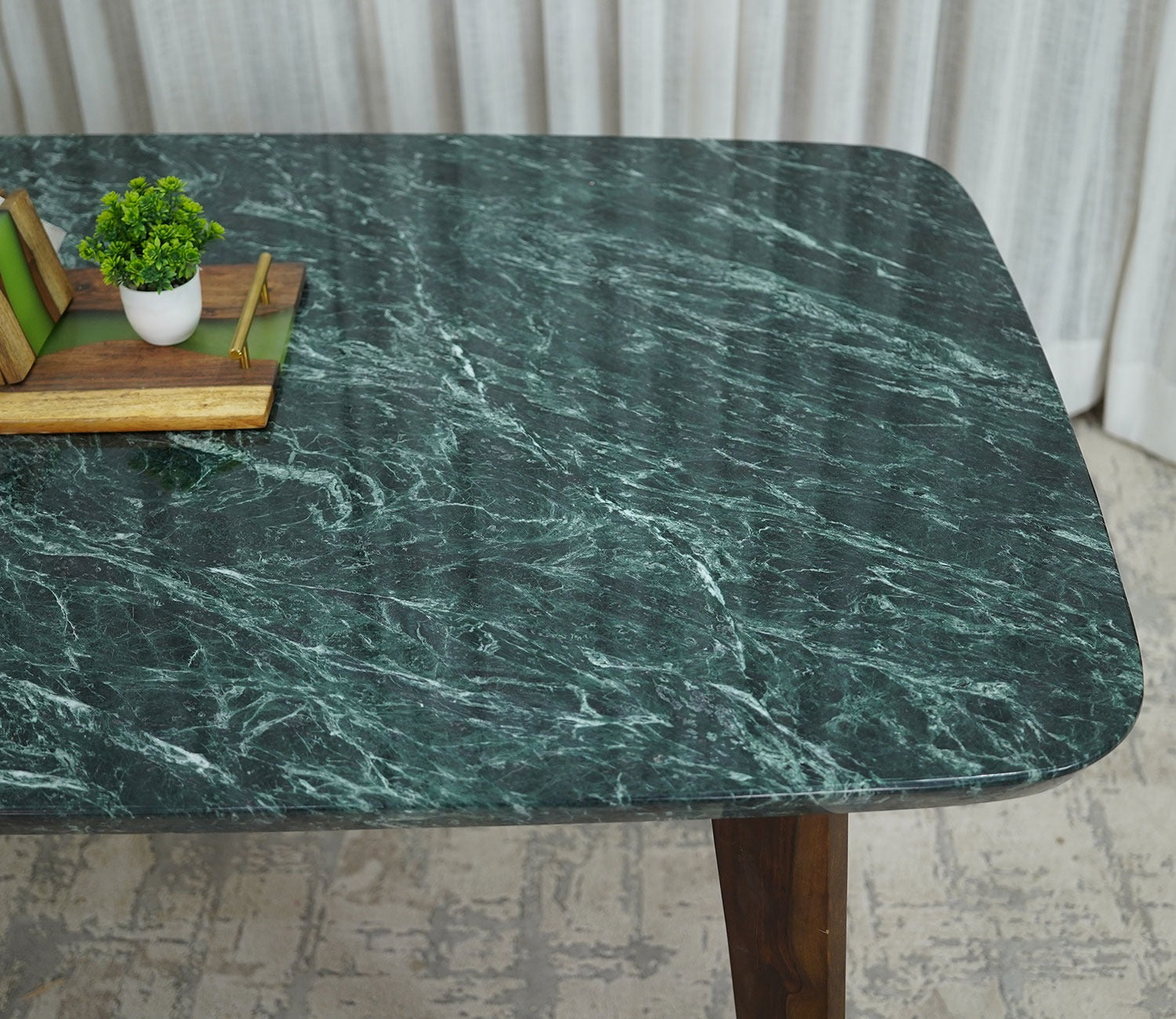 Fressia Marble Top 6 Seater Dining Table (Green)