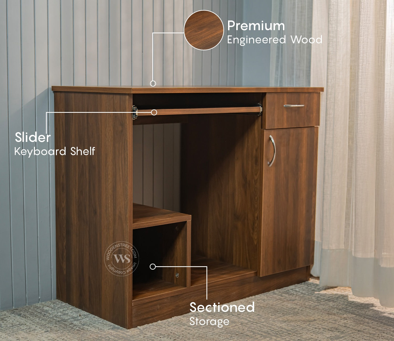Scholar Engineered Wood Study Table With Sectioned and Sliding Storage (Columbian Walnut Finish)