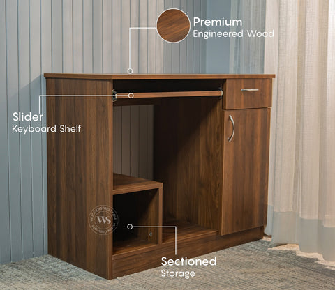 Scholar Engineered Wood Study Table With Sectioned and Sliding Storage (Columbian Walnut Finish)