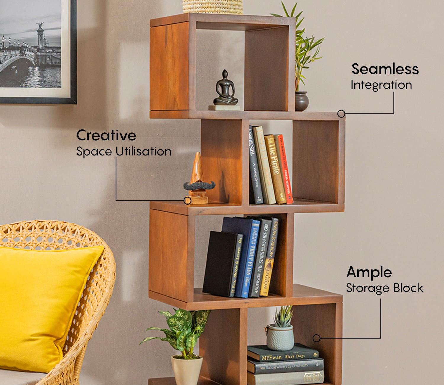 Cagney Sheesham Wood Ladder Book Shelf (Honey Finish)