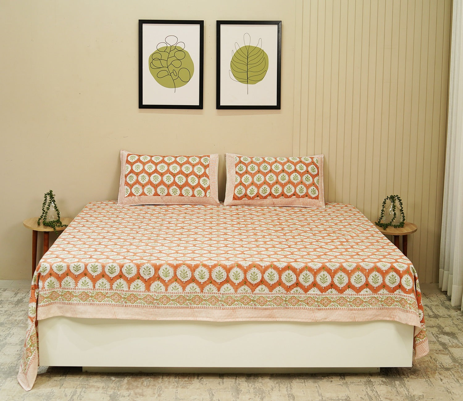 200 TC Floral Motif Double Bed Sheet - 100% Pure Cotton Bedsheet King Size With 2 Pillow Covers