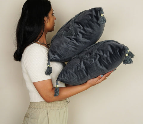 Super Soft Velvet Cushion Covers - Set of 2 (18 x 18 inches, Grey)