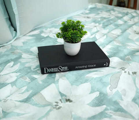 Blossom Flat Cotton Bed Sheet King Size with 2 Pillow Covers (Blue)