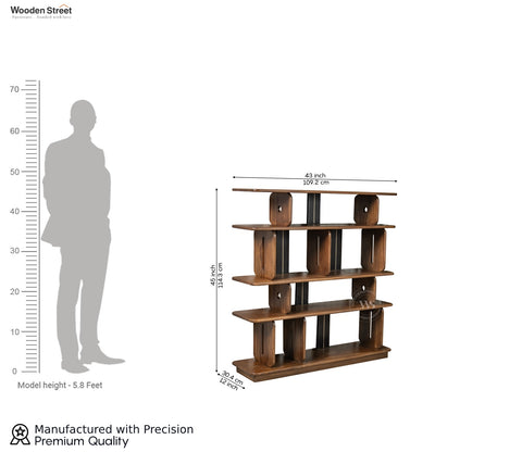 Crossroads Sheesham Wood Bookshelf with Multi-Level Open Storage (Teak Finish)
