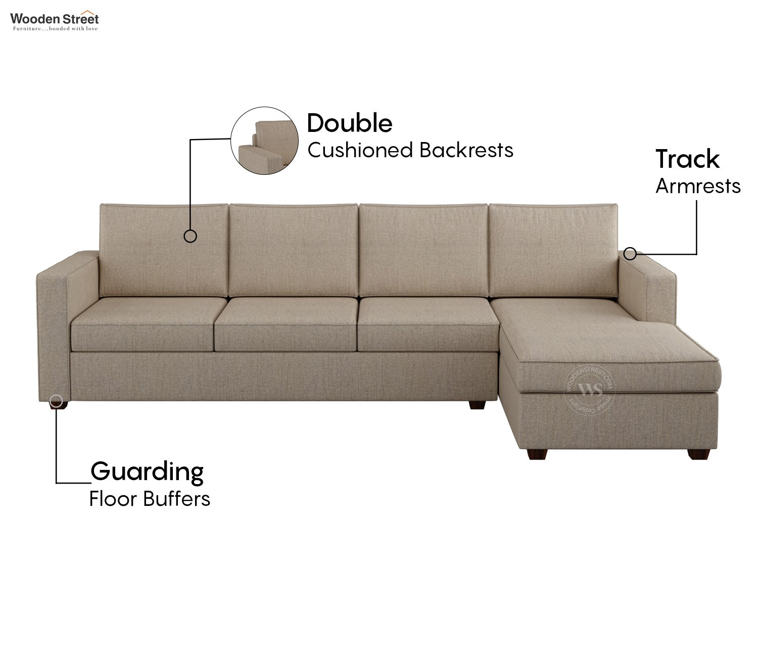 Albus L-Shape 5 Seater Sofa (Cotton, Jade Ivory)