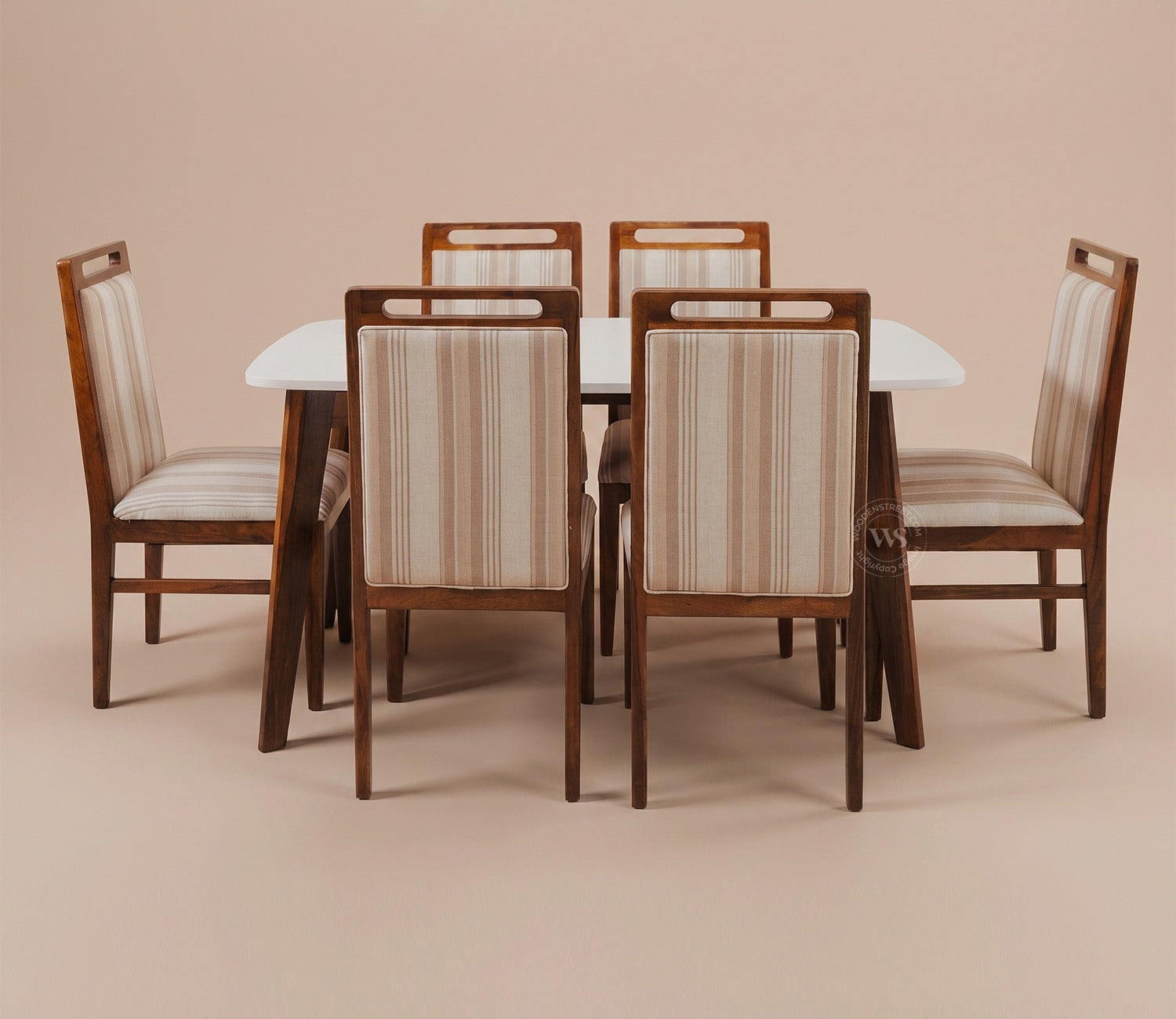 Hazel 6 Seater Sheesham Wood Dining Set with Valence Quartz Top Table and Hazel Chair (Teak Finish)
