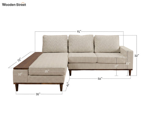 Ashion Premium Left Aligned L Shape Sofa with Built-in Side Wooden Deck (Cottage Ivory)