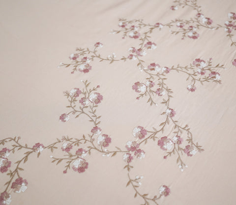 Floral Embroidery 300 TC Flat Pure Cotton King Size Bedsheet With 2 Pillow Covers (Pink)