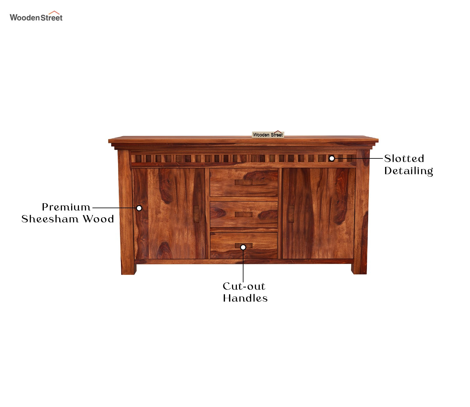 Adolph Sheesham Wood Sideboard and Cabinet (Honey Finish)