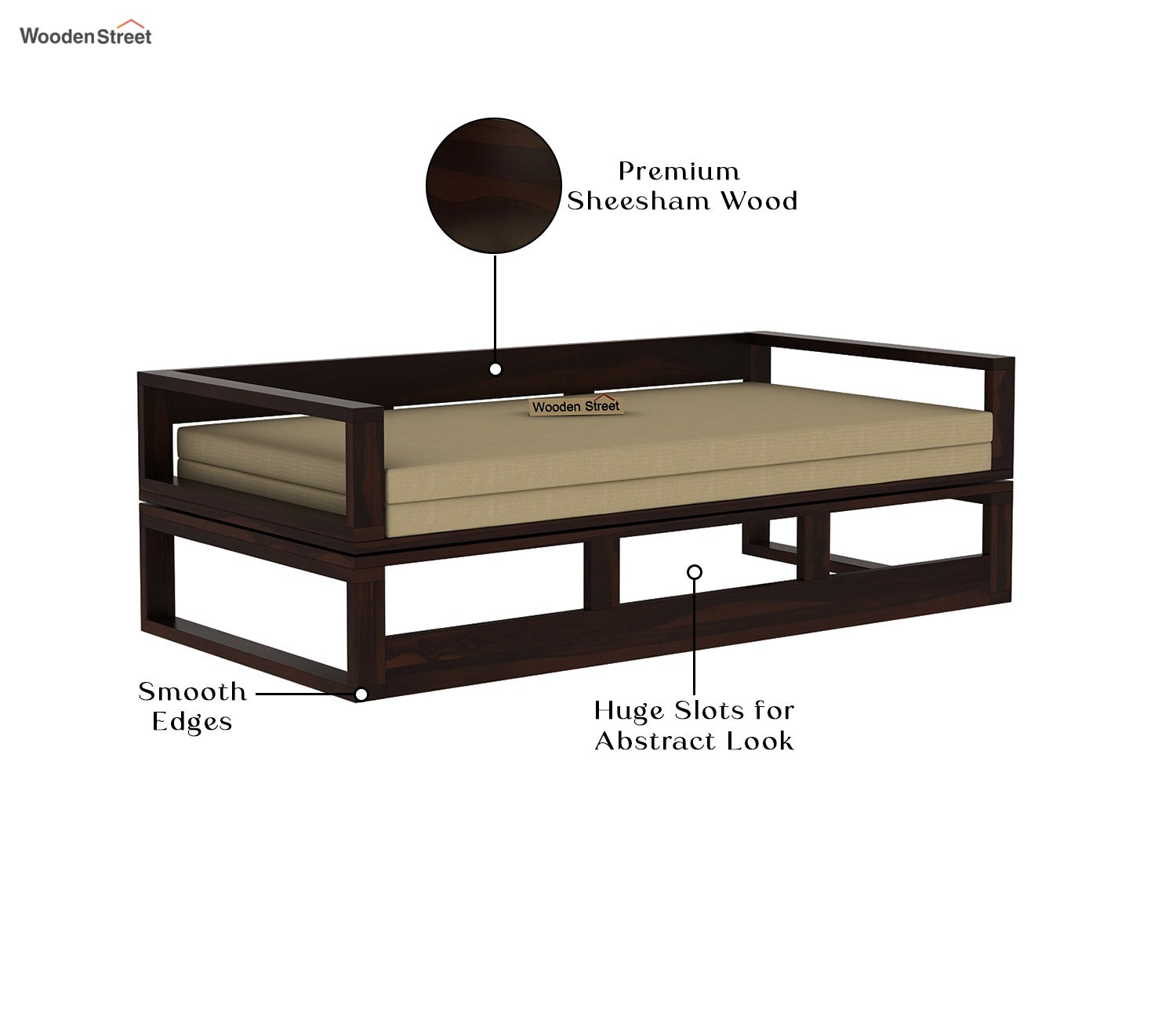Bacon 3 Seater Divan Cum Bed with Mattress (King Size, Walnut Finish)