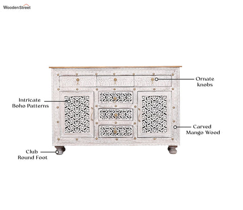 Edmond Mango Wood White Cabinet and Sideboards with 6 Drawers