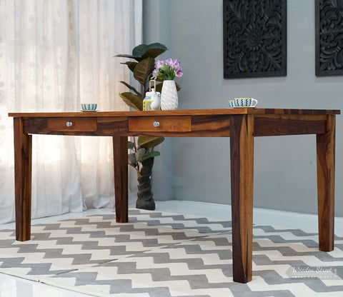 Mcbeth 6 Seater Dining Table With Storage (Honey Finish)