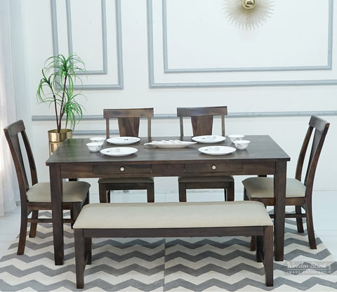 Mcbeth - Sofie Storage 6 Seater Dining Table Set With Mcbeth Bench (Walnut Finish)