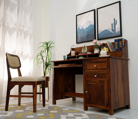 Nettle Study Table Cum Shelf (Honey Finish)