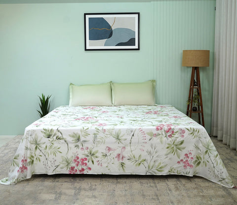 Botany Flat Cotton Bed Sheet King Size with 2 Pillow Covers (Blue)