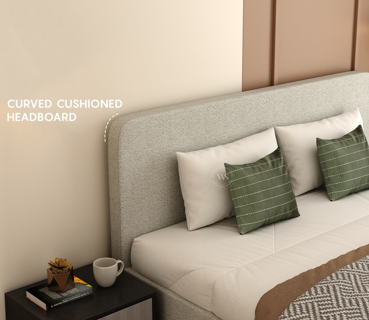 Andreas Premium Fabric Bed with Curved Headboard & Box Storage (King Size, Glacier Grey)