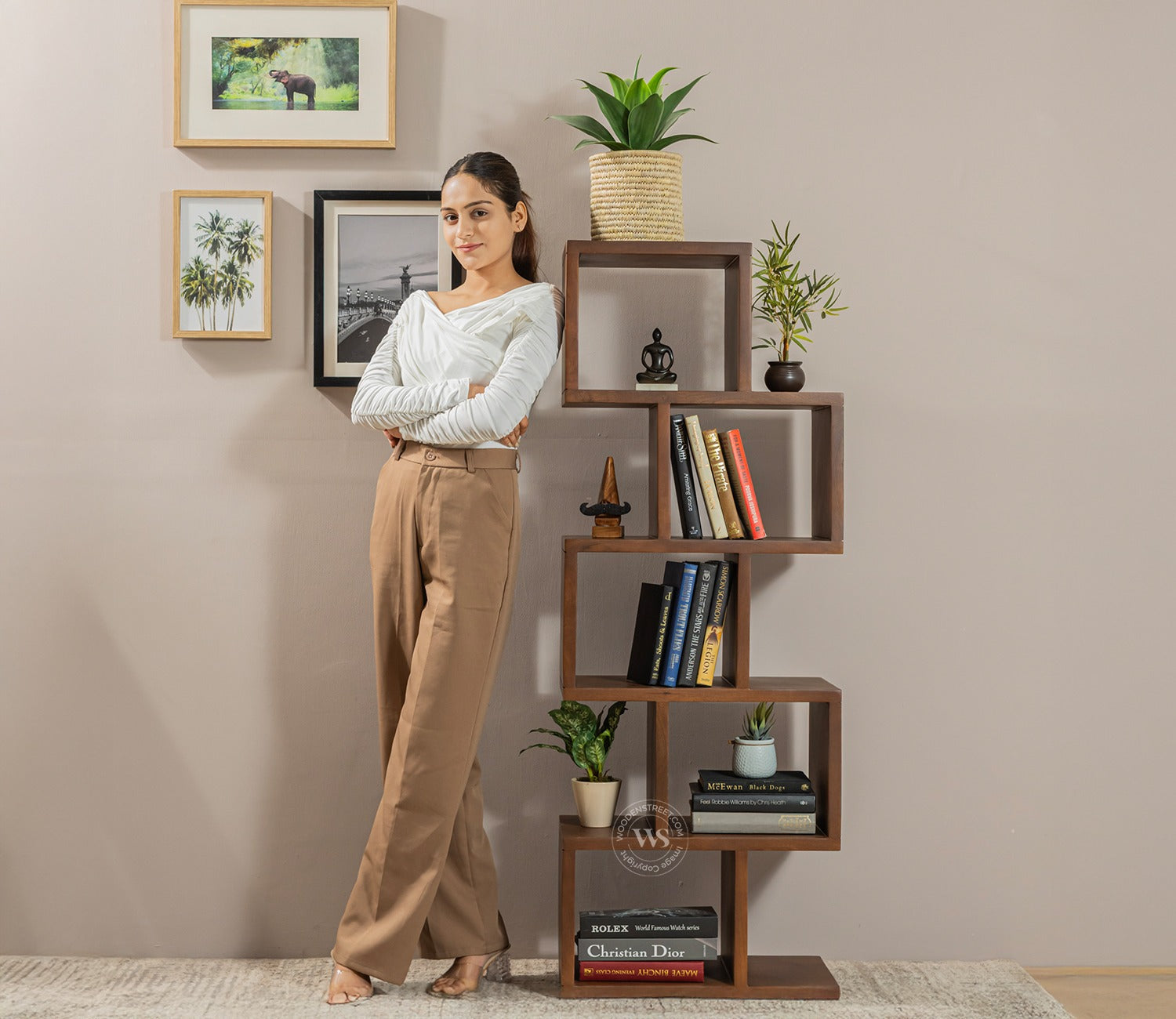 Cagney Sheesham Wood Ladder Book Shelf (Honey Finish)