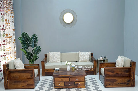 Marriott Wooden Sofa Set in 3+1+1 Seating (Honey Irish Cream)