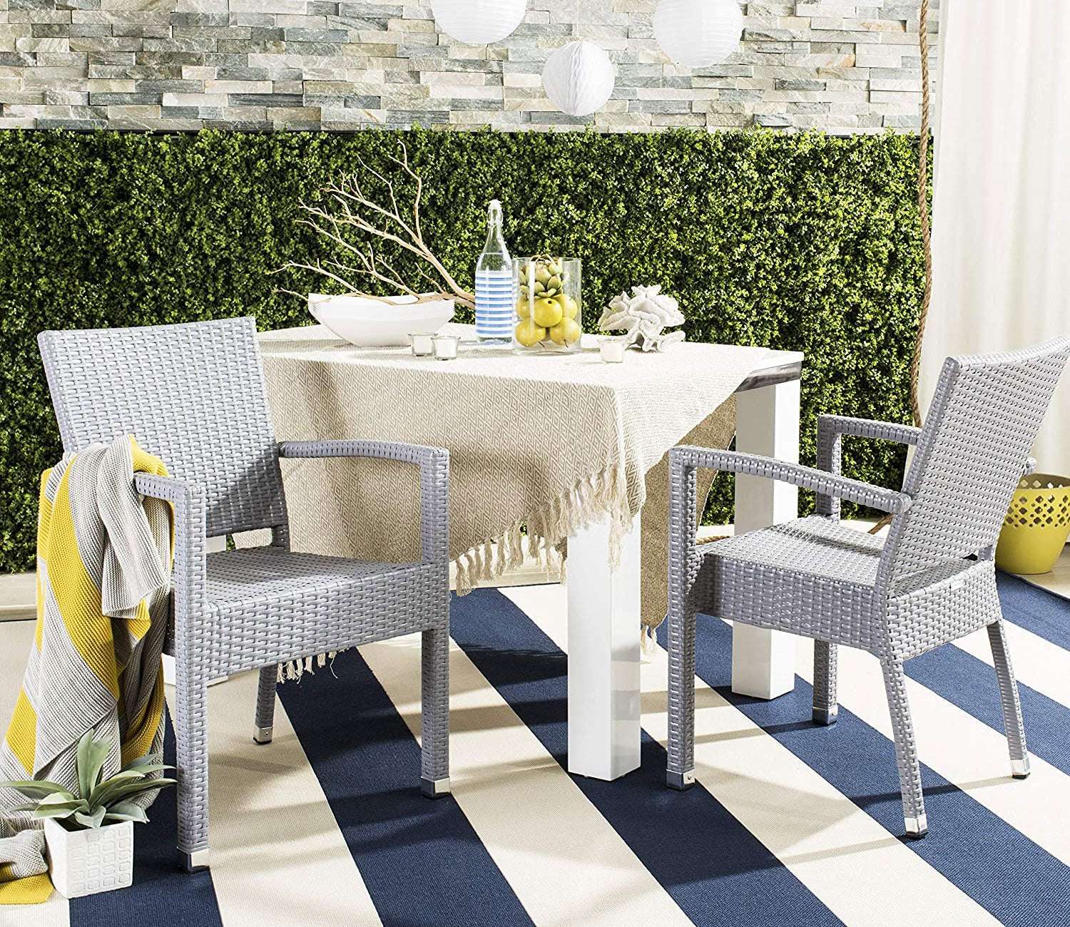 Silver Grey Rattan And Wicker Patio Chair (Set Of 2)