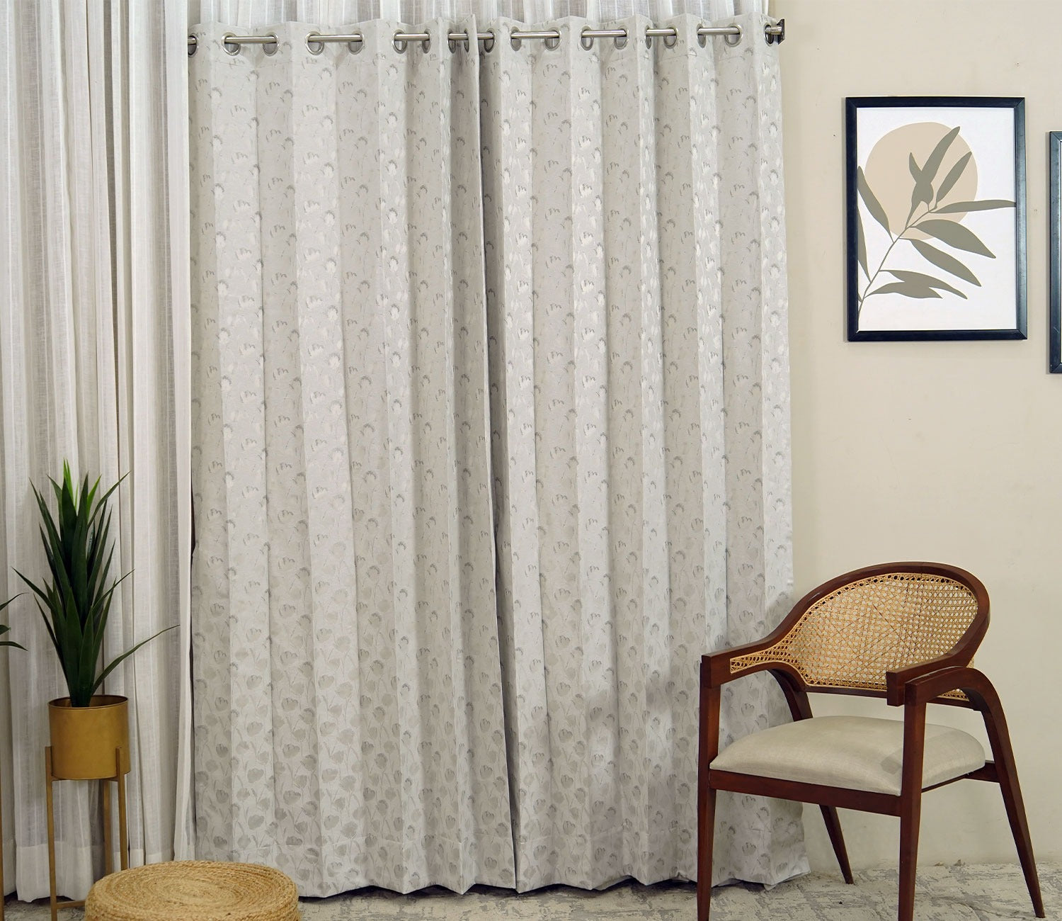 Rose Sparkle Floral Printed Blackout 1 Piece Curtain (Grey, 7 Feet)