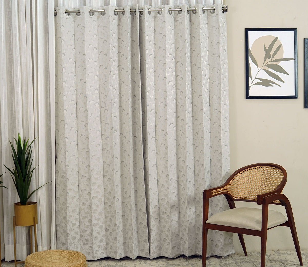 Rose Sparkle Floral Printed Blackout 1 Piece Curtain (Grey, 7 Feet)