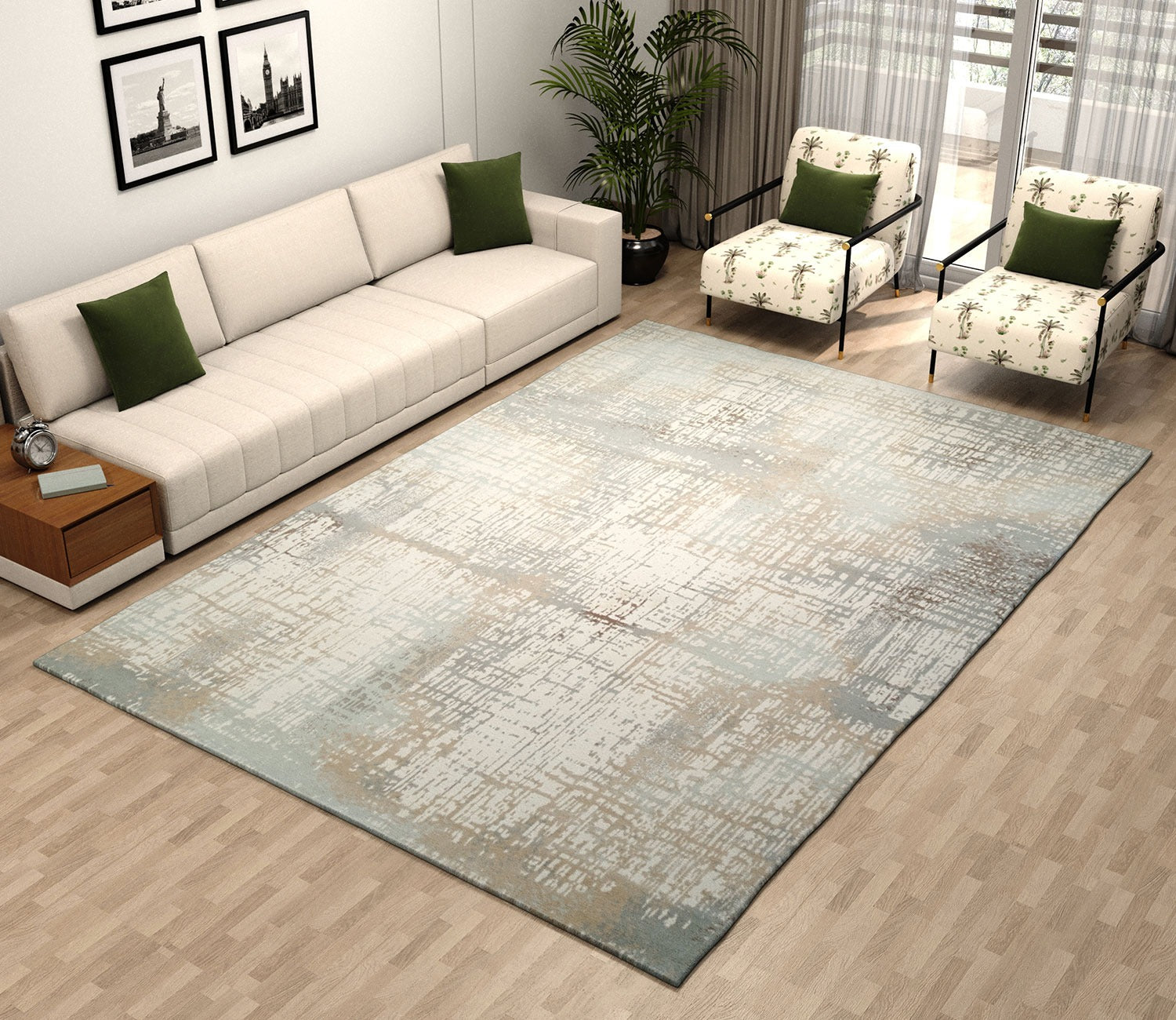 Terezza Beige Abstract Carpet  (11 x 7.8 Feet)