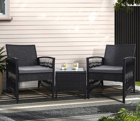Black 2 Seater Outdoor Furniture Set With Grey Cushions