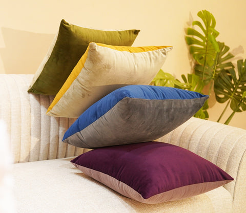 Duet Two Color Velvet Cushion Covers - Pack of 5 (16 x 16 Inch, Multi Color)