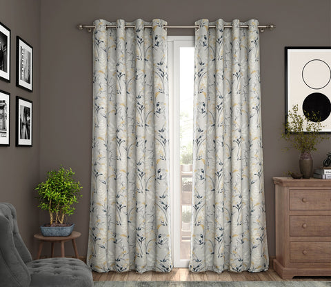 Grey Daisy Uplands Floral Print Light-Filtering Door Curtains Set of 2 (Grey, 7 Feet)