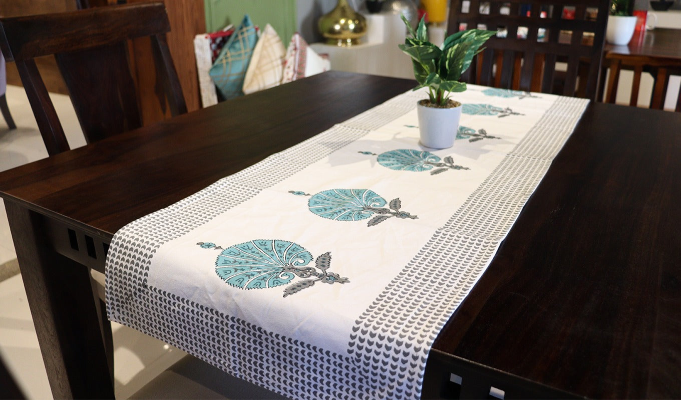 Garden Fresh Black and Green Hand Block Print Table Runner - 16 x 50