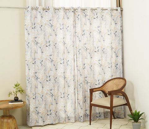 Grey Daisy Uplands Floral Print Light-Filtering Door Curtains Set of 2 (Grey, 7 Feet)